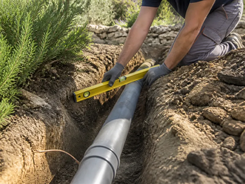 Tranchée ouverte dans un jardin du Rove pour remplacer une canalisation d’eau